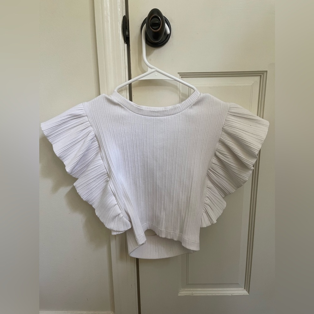 Zara White Flared Sleeve Crop Top